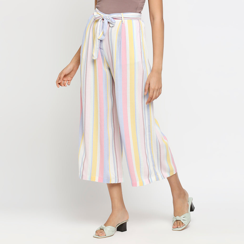 Women's Multicolour Viscose Striped Palazzo