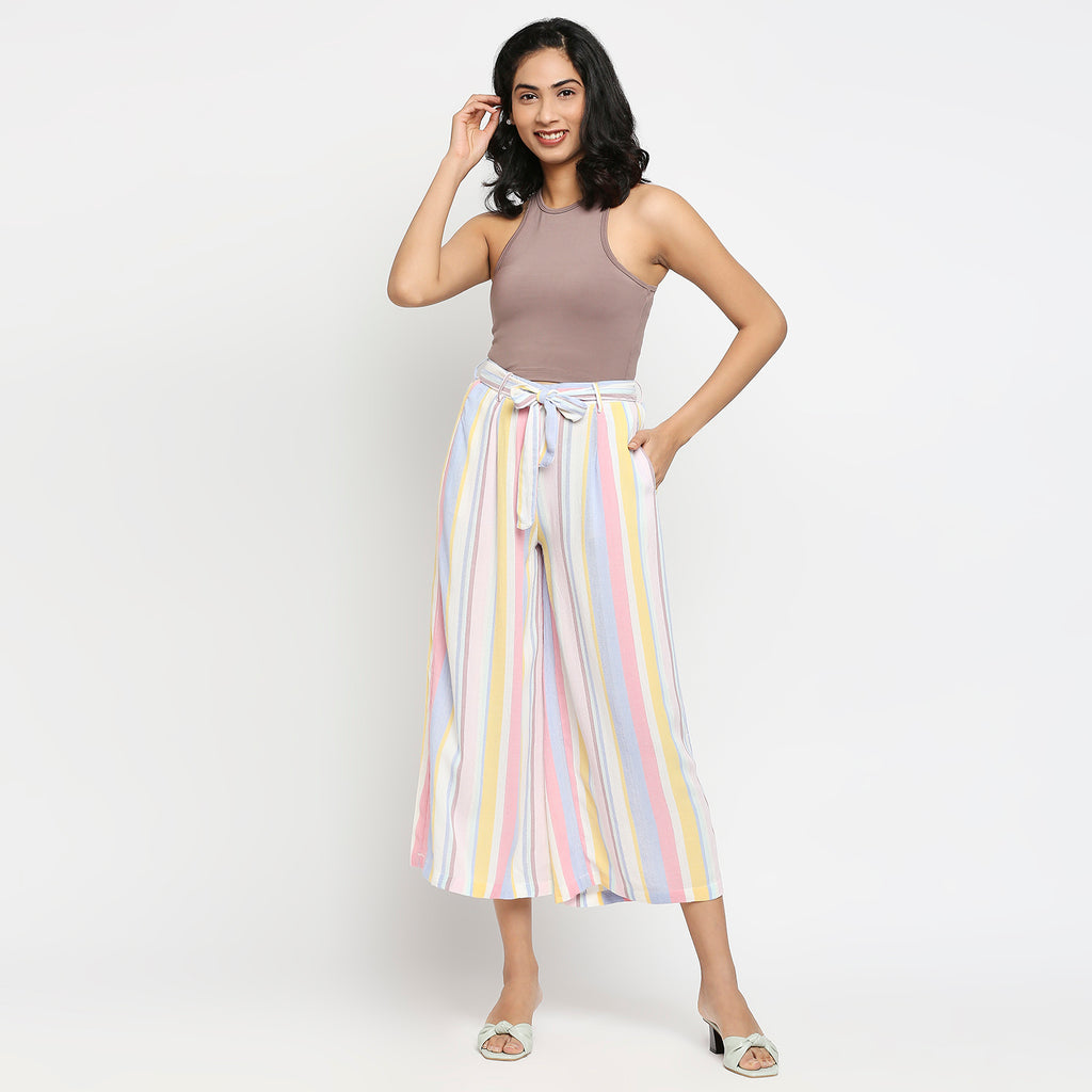 Women's Multicolour Viscose Striped Palazzo