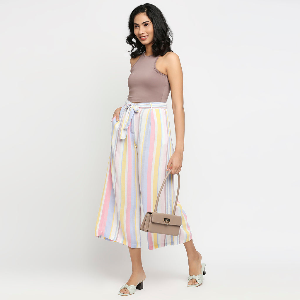 Women's Multicolour Viscose Striped Palazzo