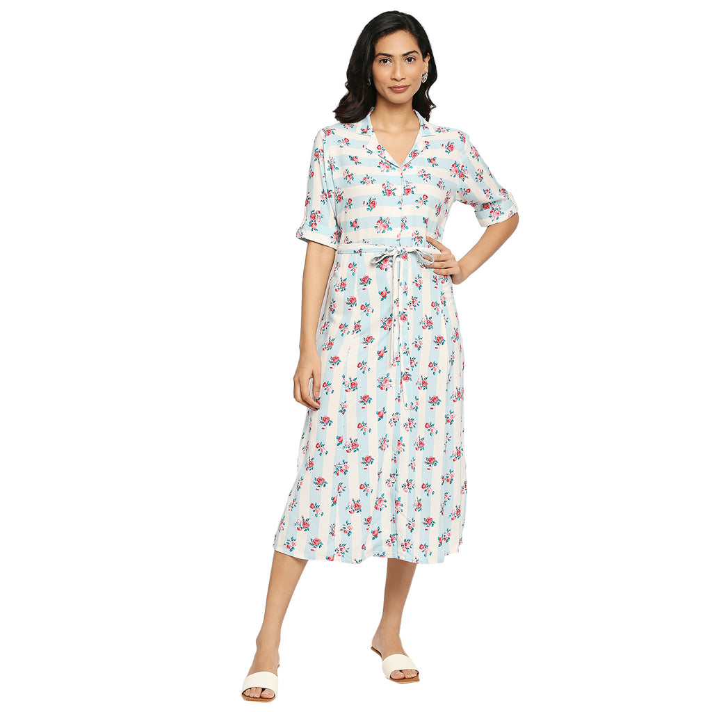 Women's Ice Blue Viscose Printed Dress