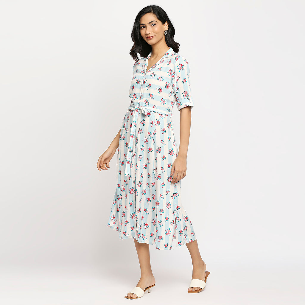 Women's Ice Blue Viscose Printed Dress