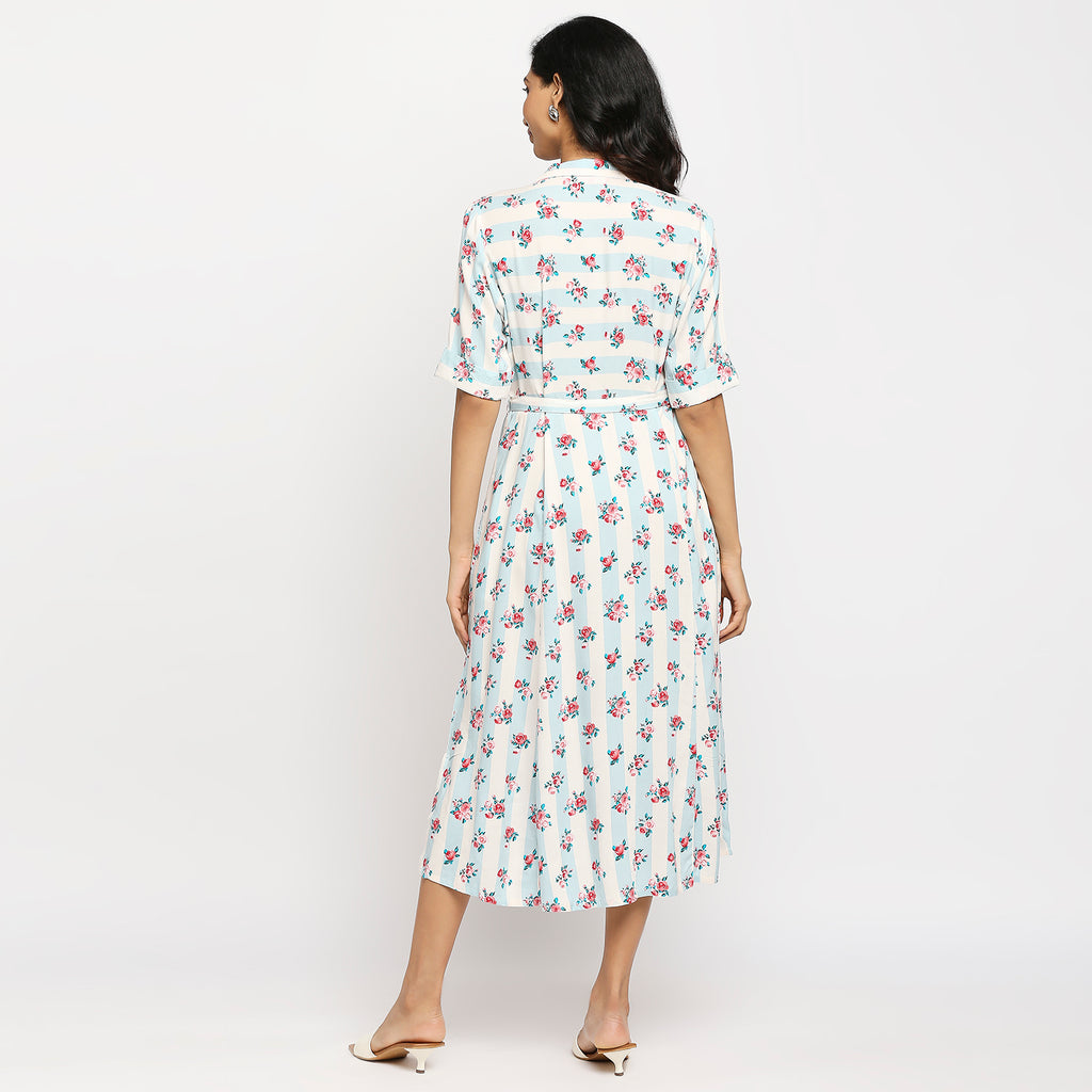 Women's Ice Blue Viscose Printed Dress