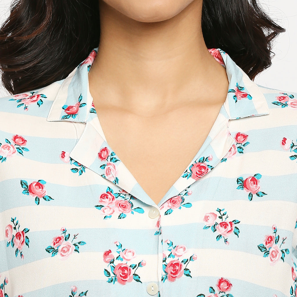 Women's Ice Blue Viscose Printed Dress