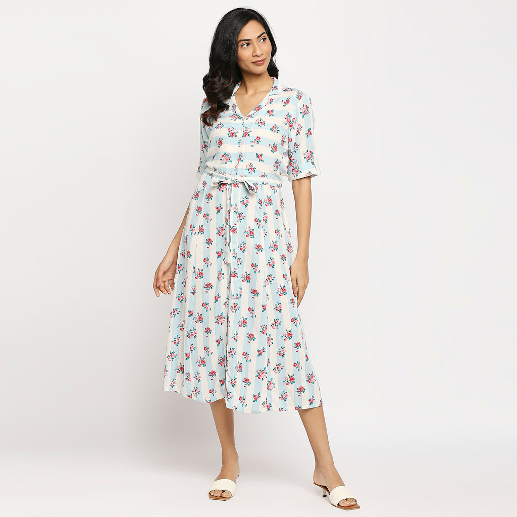 Women's Ice Blue Viscose Printed Dress