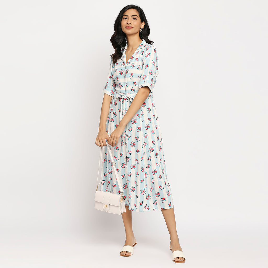 Women's Ice Blue Viscose Printed Dress