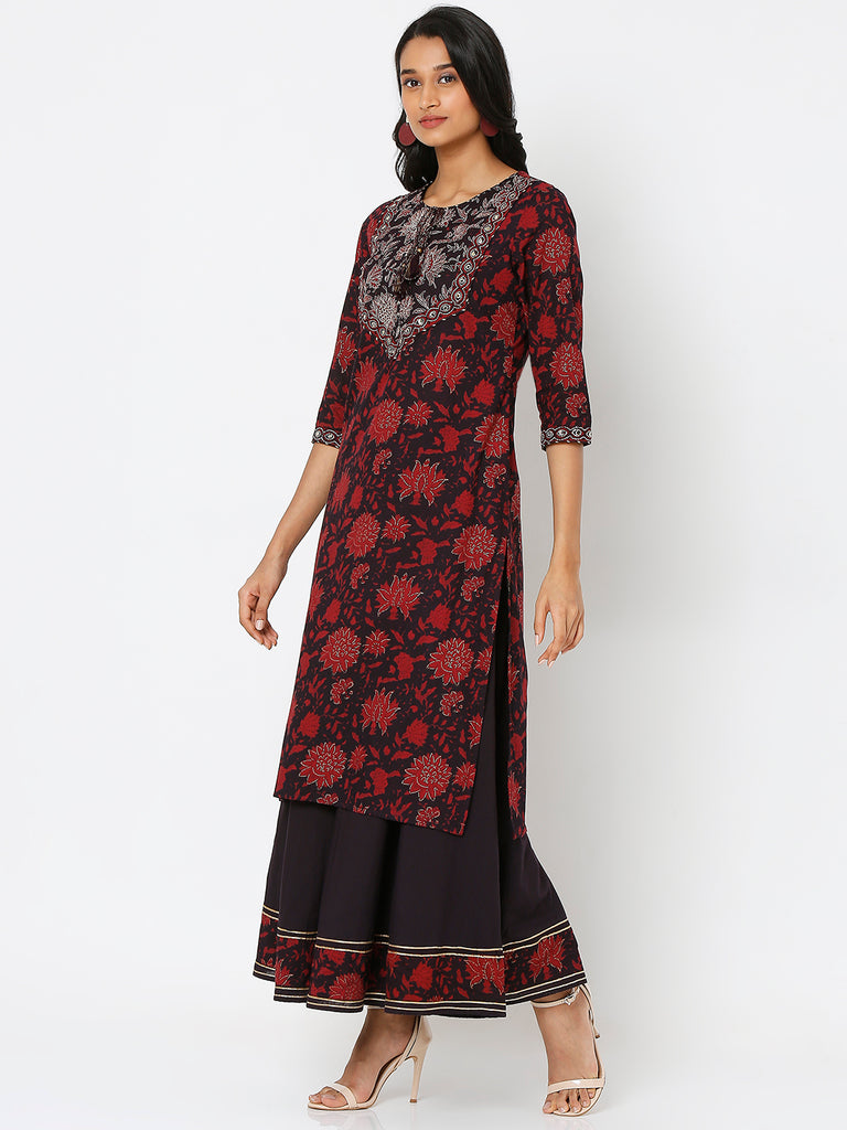 Women's Black Cotton Printed Kurta & Palazzo Sets