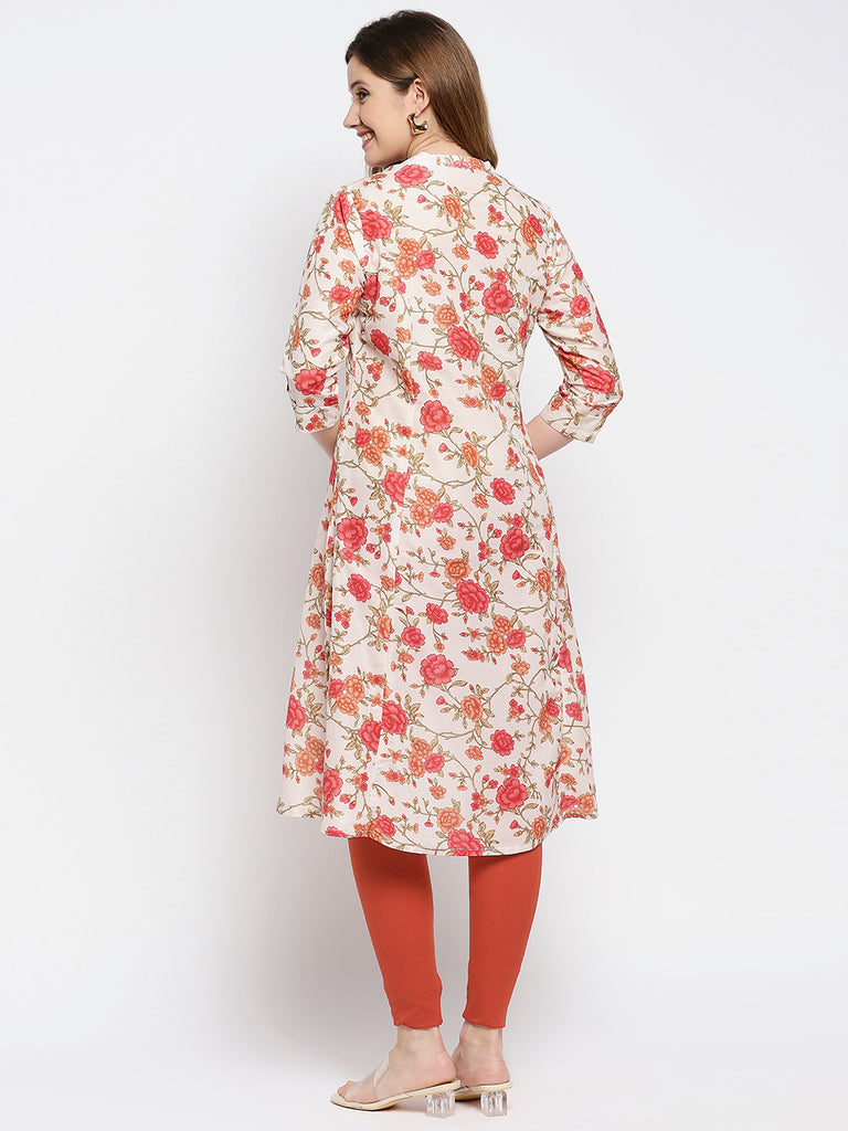 Women Orange Poly Pst Printed Kurta