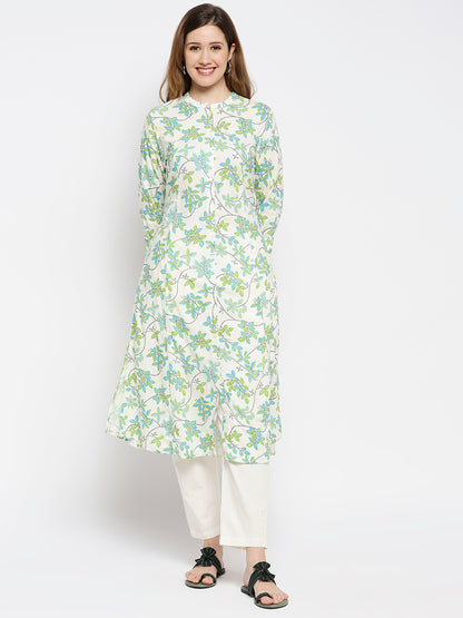 Women Green Rayon Printed Kurta
