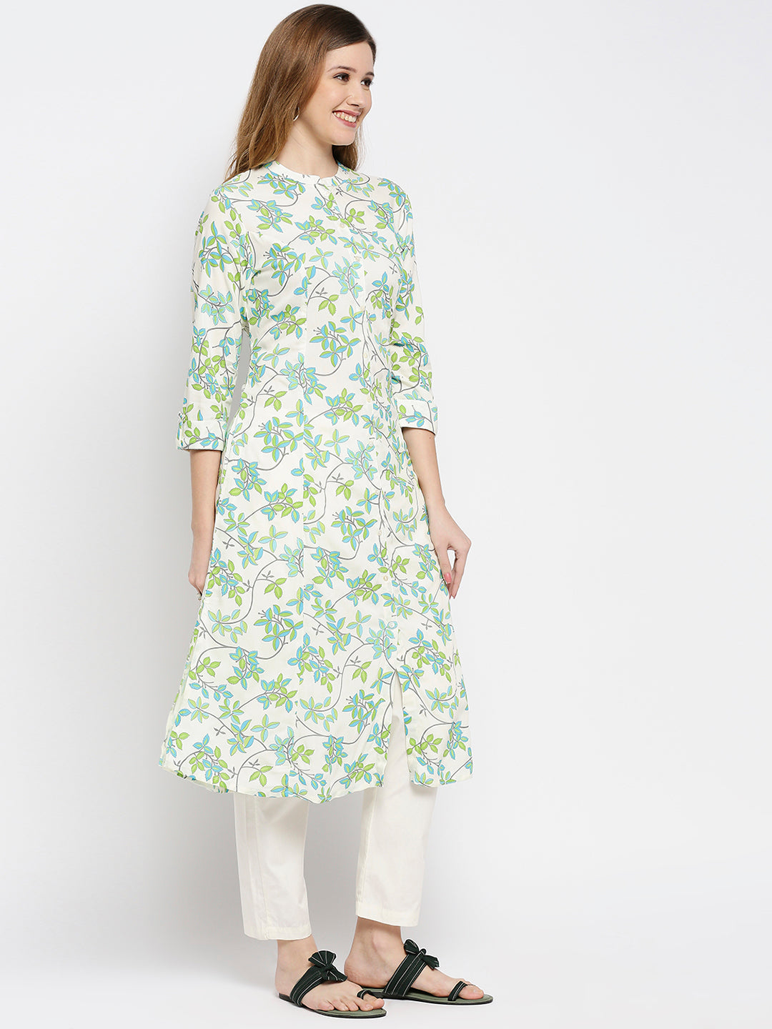 Women Green Rayon Printed Kurta