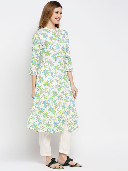Women Green Rayon Printed Kurta