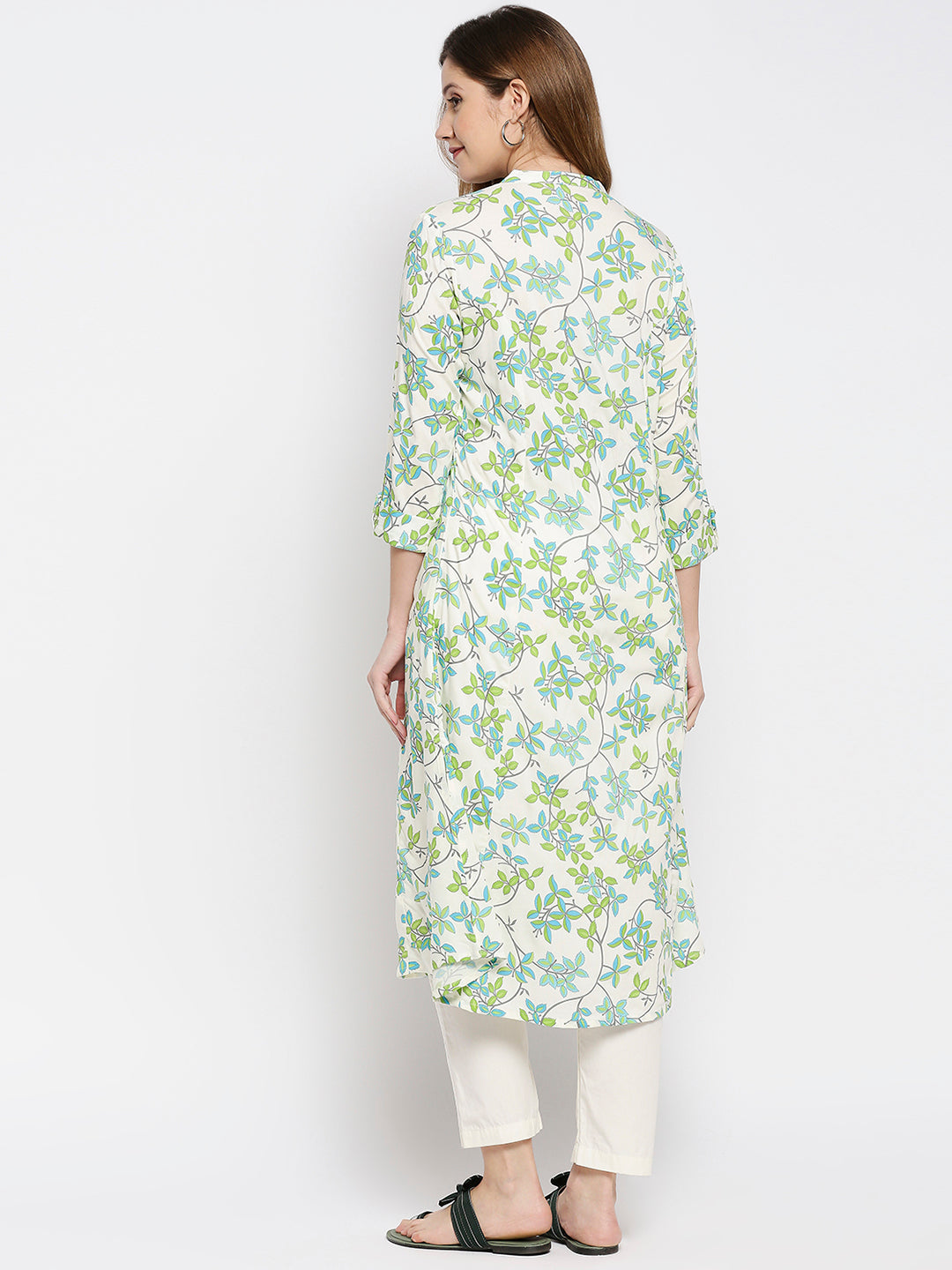 Women Green Rayon Printed Kurta