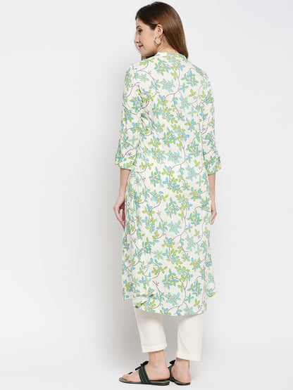 Women Green Rayon Printed Kurta
