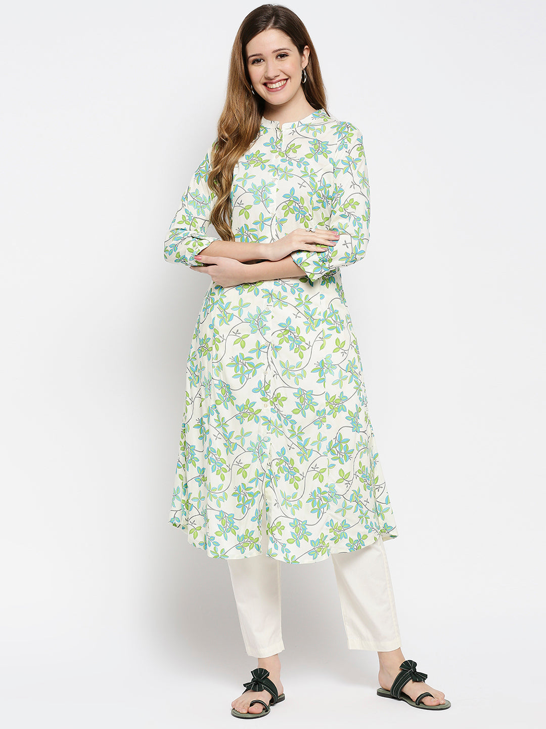 Women Green Rayon Printed Kurta