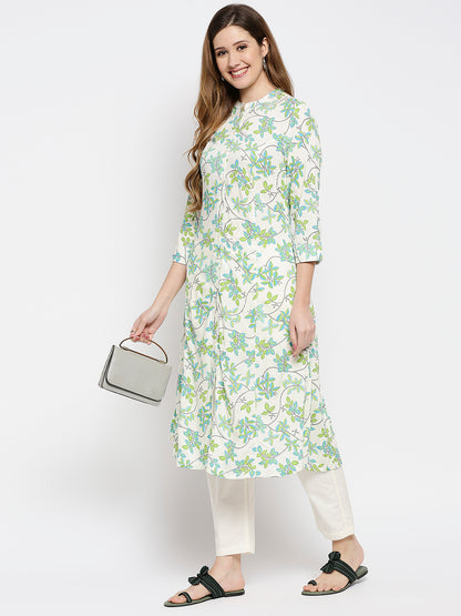 Women Green Rayon Printed Kurta