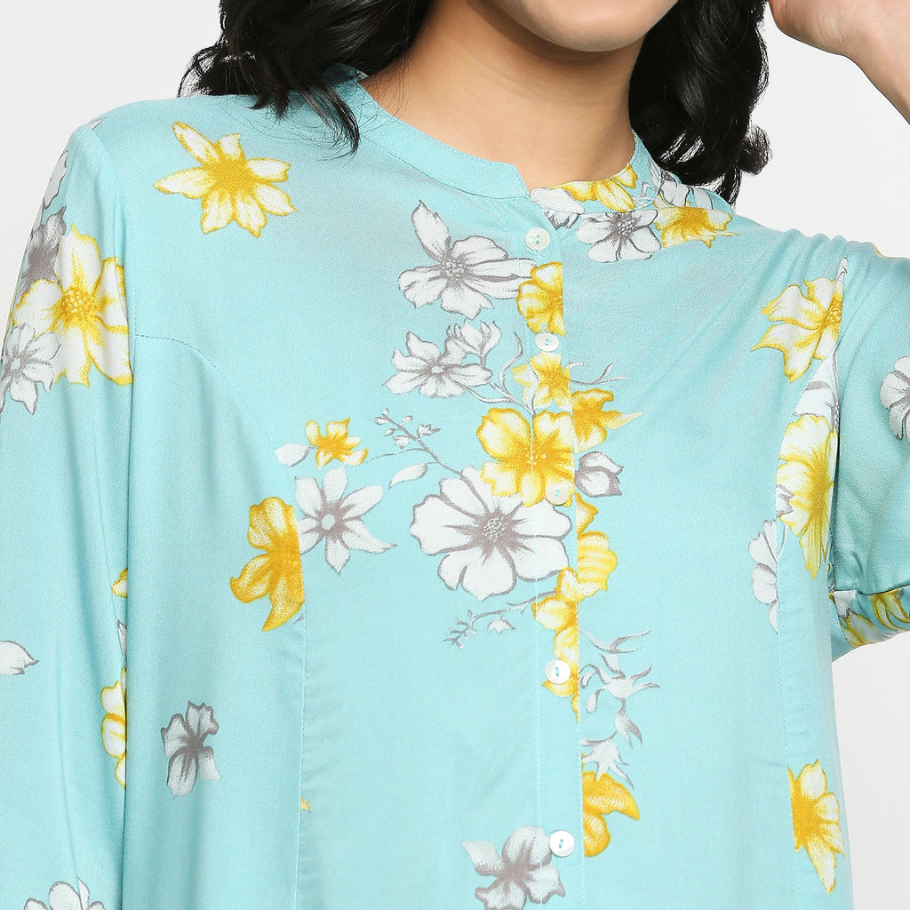 Women's Sky Blue Rayon Floral Kurta