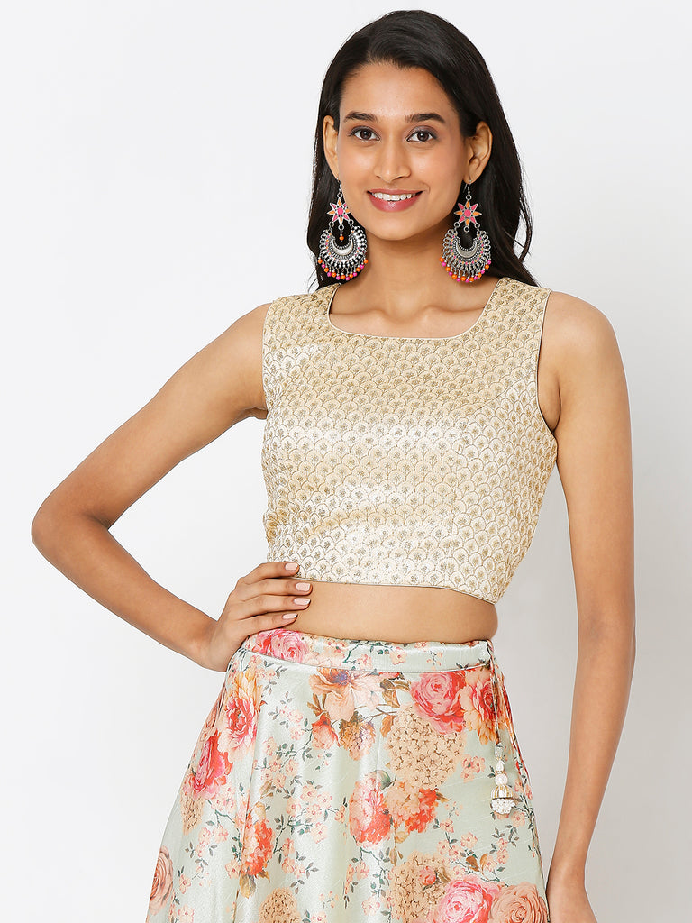Women's Golden Polyester Embroidered Blouse