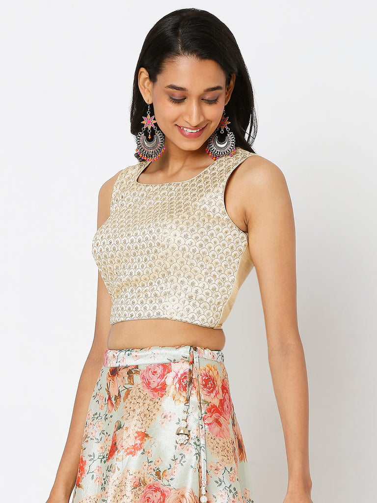Women's Golden Polyester Embroidered Blouse