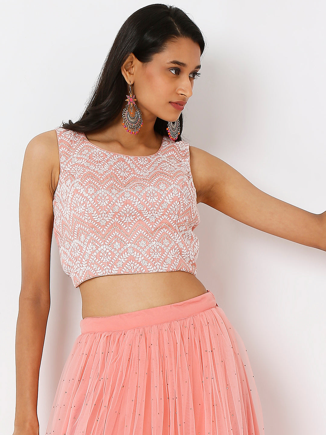 Women's Pink Polyester Embroidered Blouse