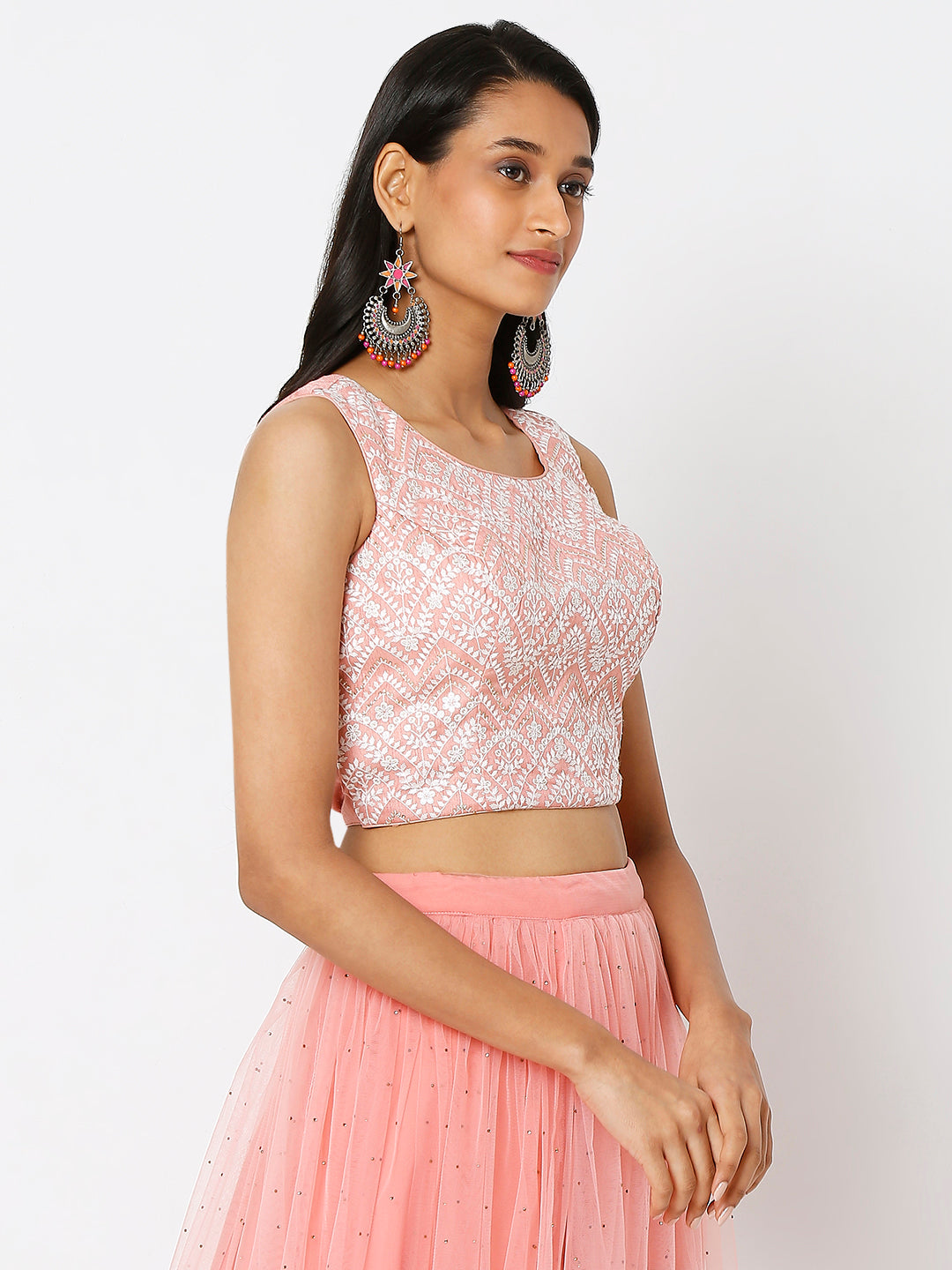 Women's Pink Polyester Embroidered Blouse