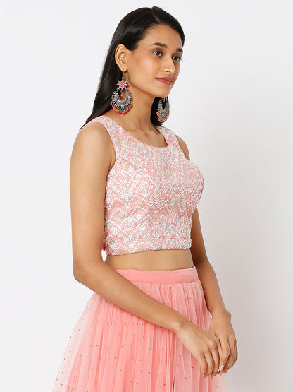 Women's Pink Polyester Embroidered Blouse