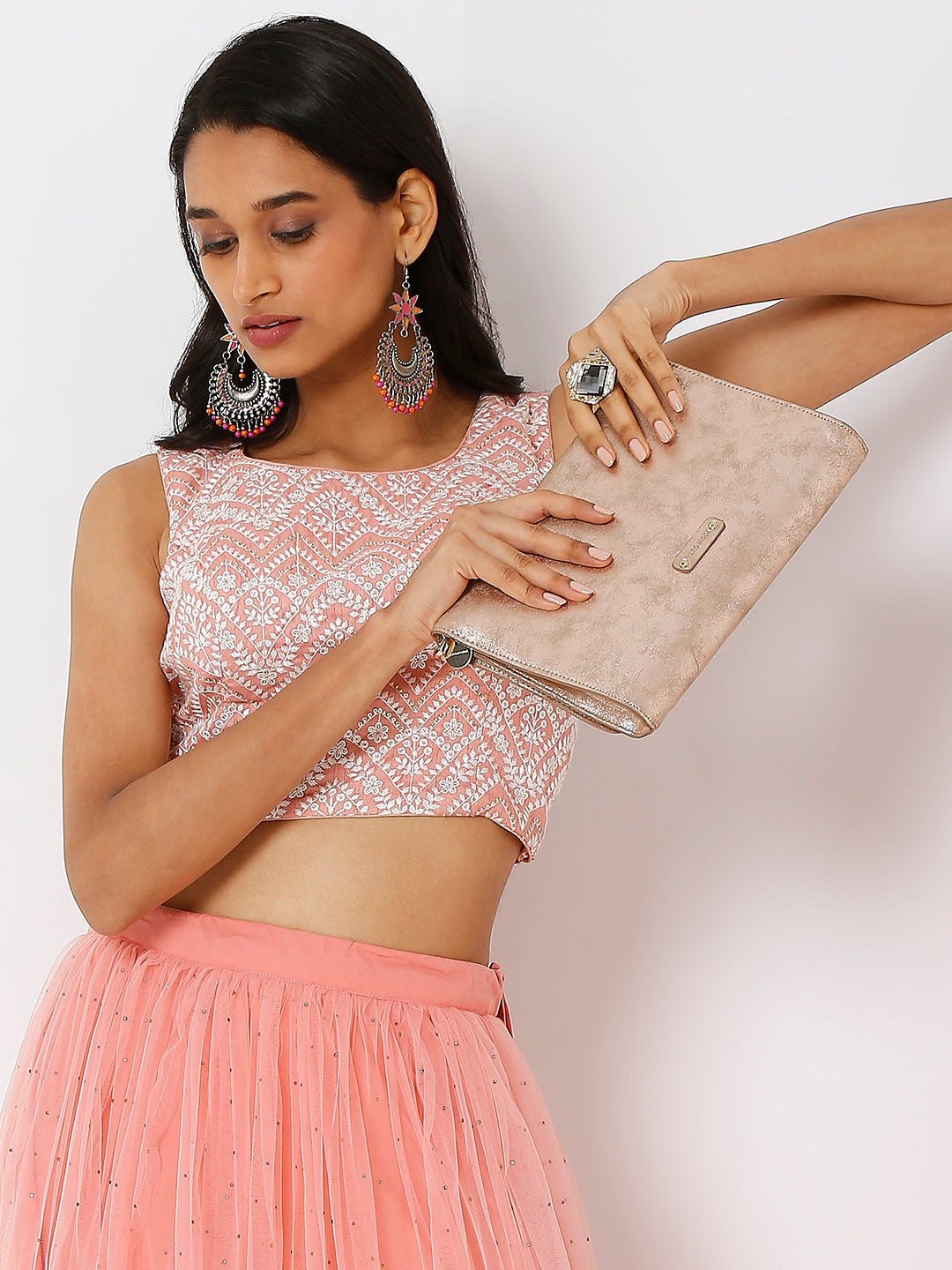 Women's Pink Polyester Embroidered Blouse