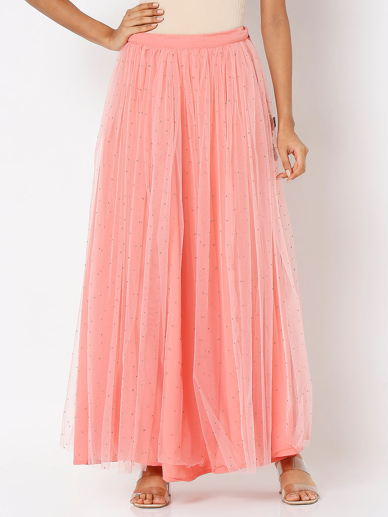 Women's Pink Polyester Solid Skirts