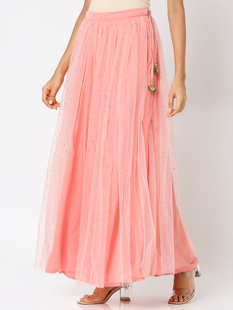 Women's Pink Polyester Solid Skirts