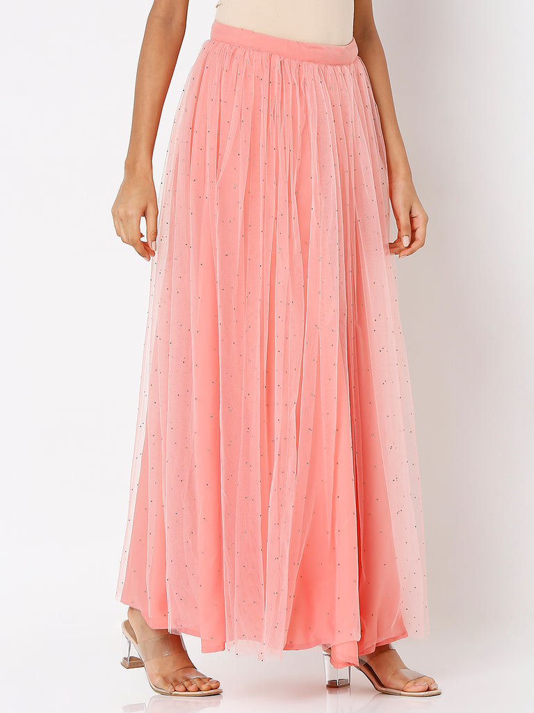 Women's Pink Polyester Solid Skirts