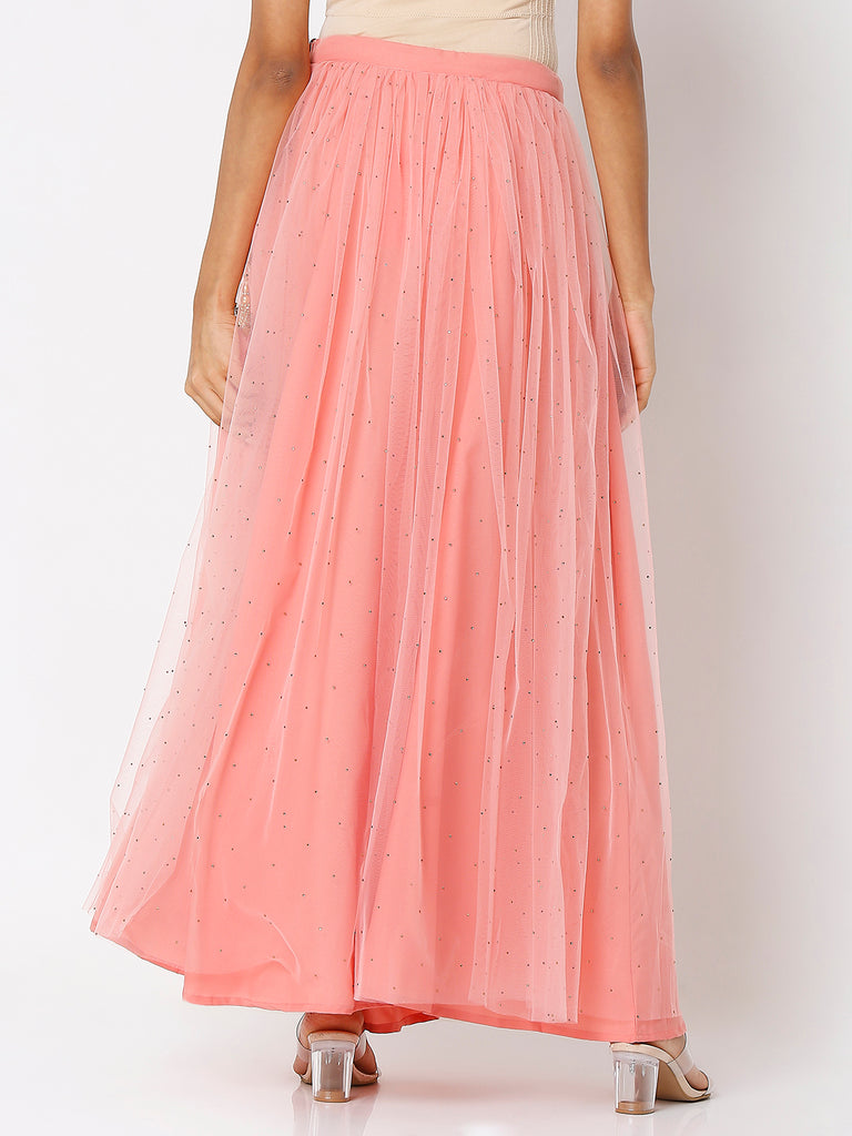 Women's Pink Polyester Solid Skirts
