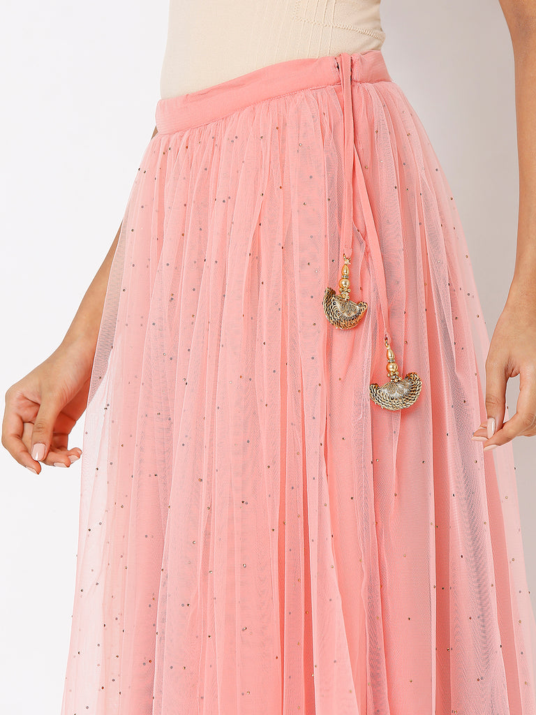 Women's Pink Polyester Solid Skirts
