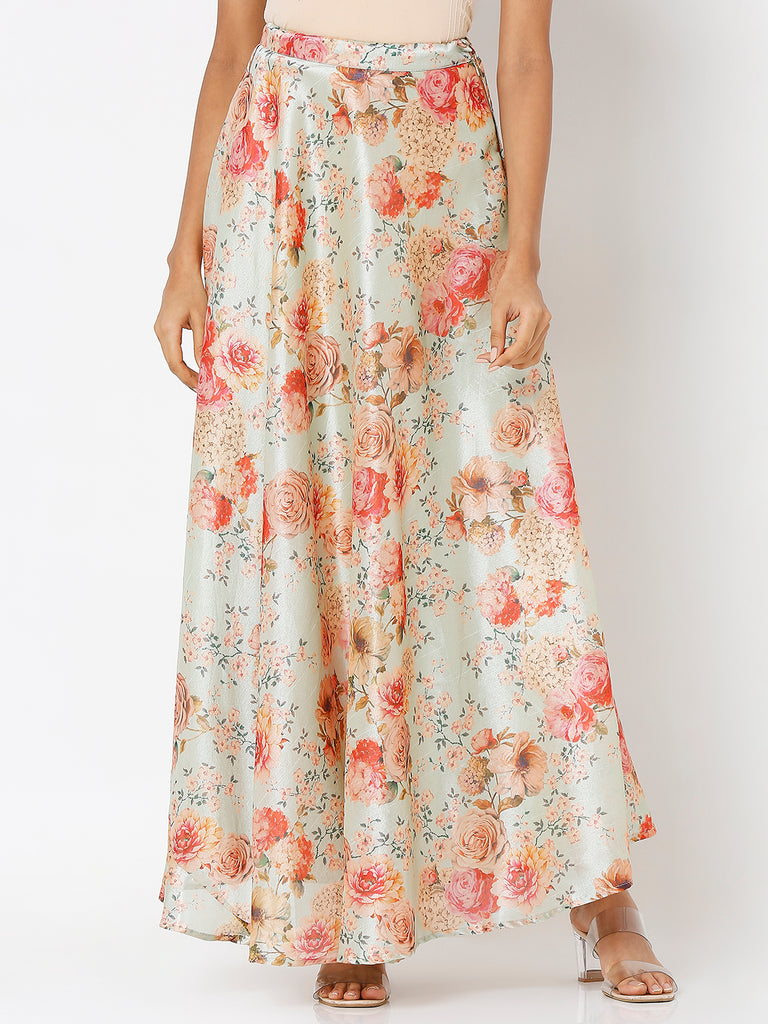 Women's Cream Polyester Printed Skirts