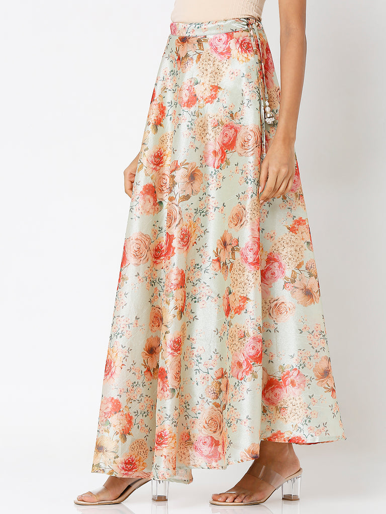 Women's Cream Polyester Printed Skirts