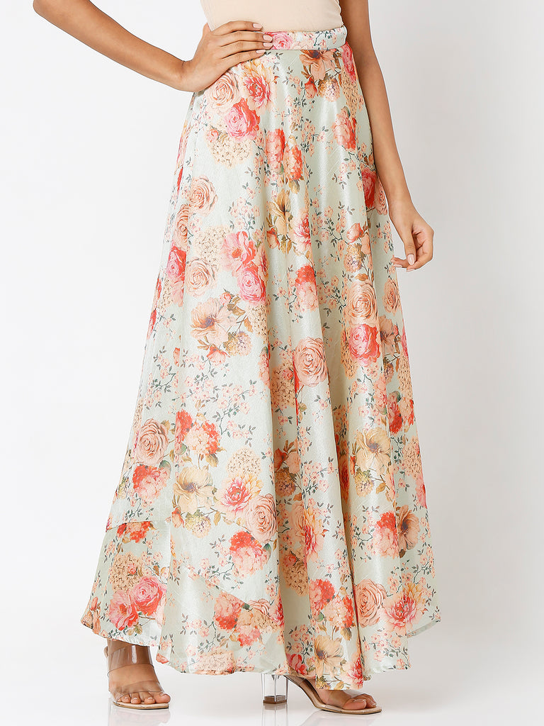 Women's Cream Polyester Printed Skirts