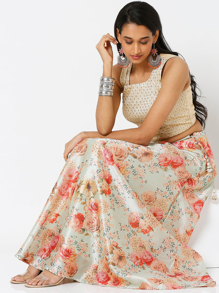 Women's Cream Polyester Printed Skirts