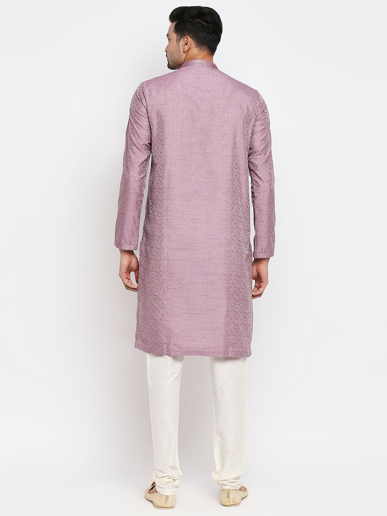 Men's Lavender Polyester Embroidered Kurta