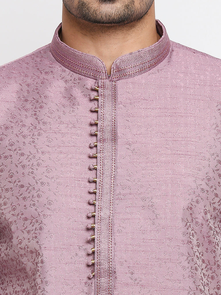Men's Lavender Polyester Embroidered Kurta