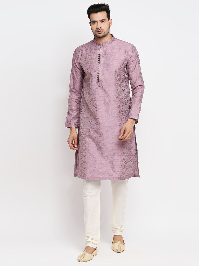 Men's Lavender Polyester Embroidered Kurta