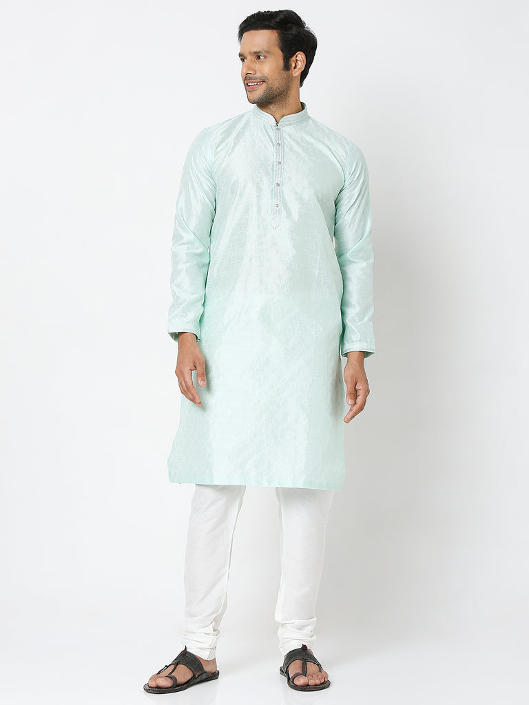 Men's Sky Blue Polyester Embroidery Kurta