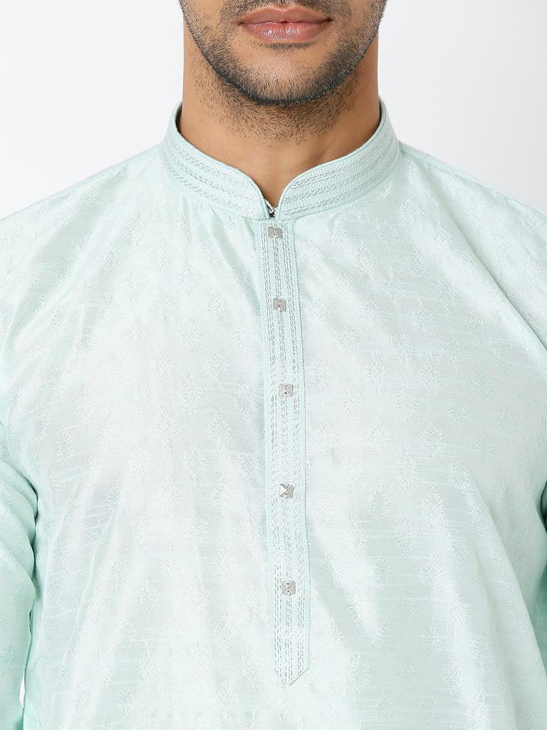 Men's Sky Blue Polyester Embroidery Kurta