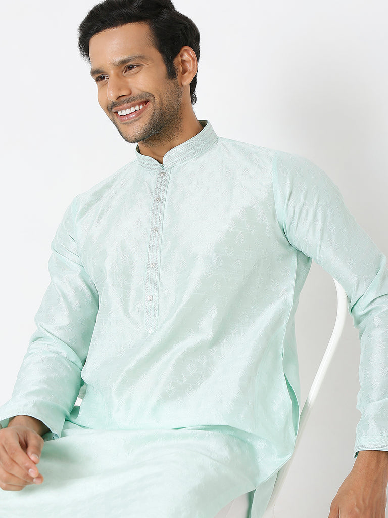 Men's Sky Blue Polyester Embroidery Kurta