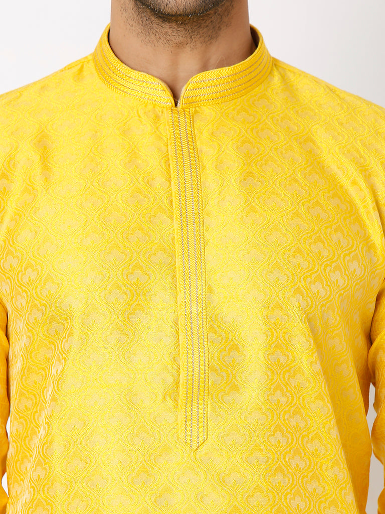 Men's Yellow Polyester Embroidery Kurta