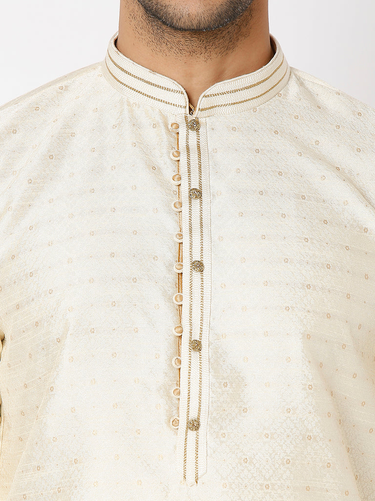 Men's Cream Polyester Embroidery Kurta