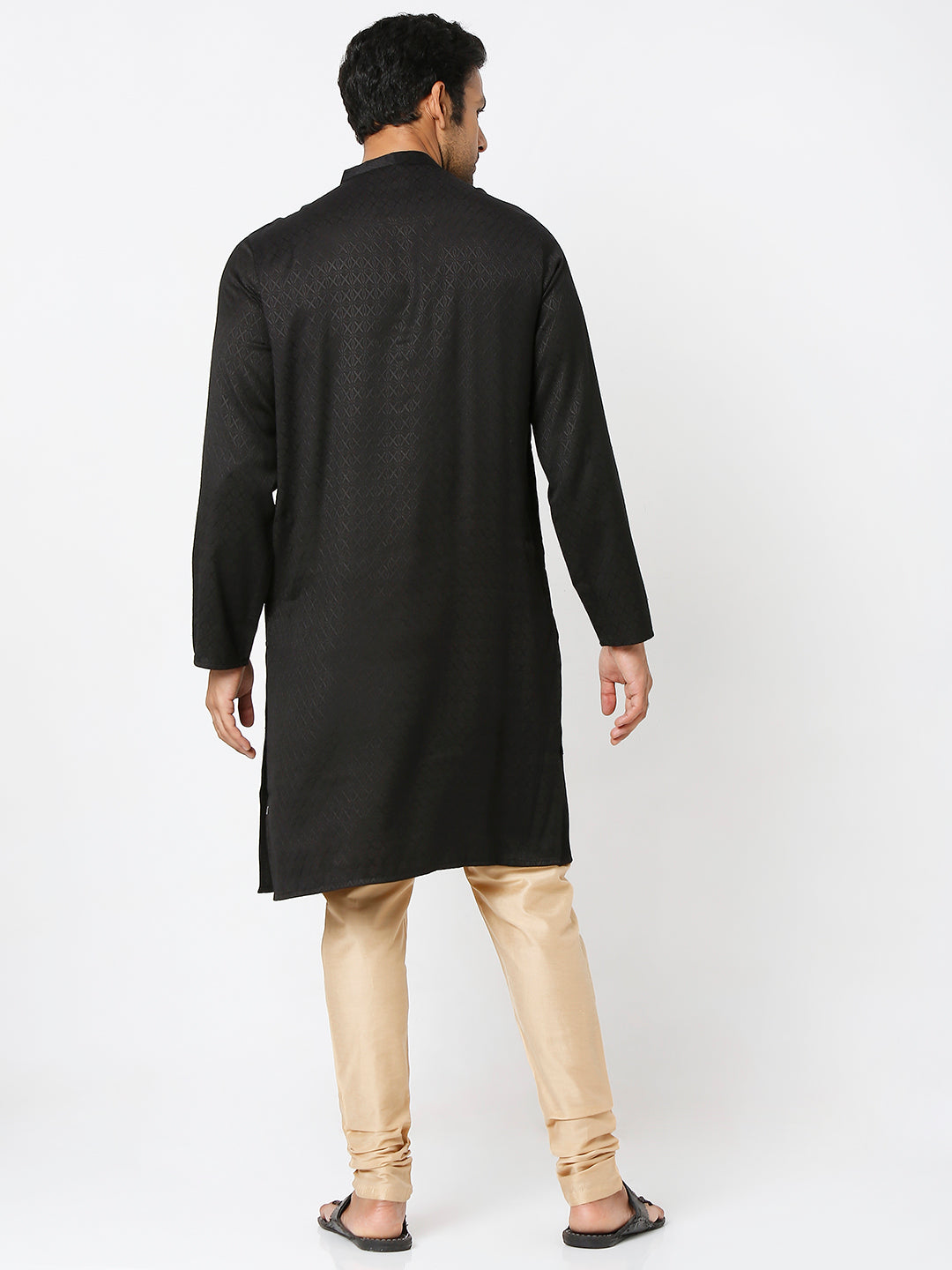 Men's Black Poly Viscose Froral Kurta