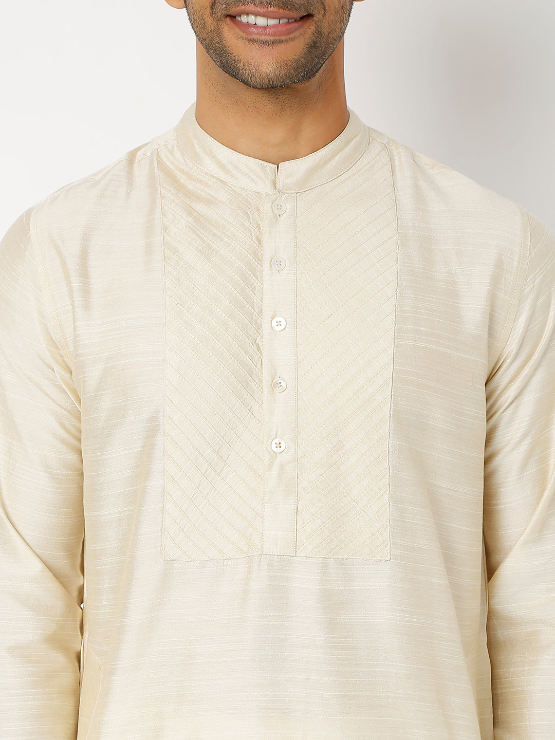 Men's Beige Polyester Viscose Solid Kurta