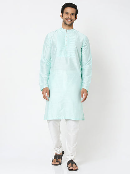 Men's Sea Green Polyester Viscose Solid Kurta