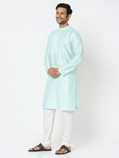 Men's Sea Green Polyester Viscose Solid Kurta