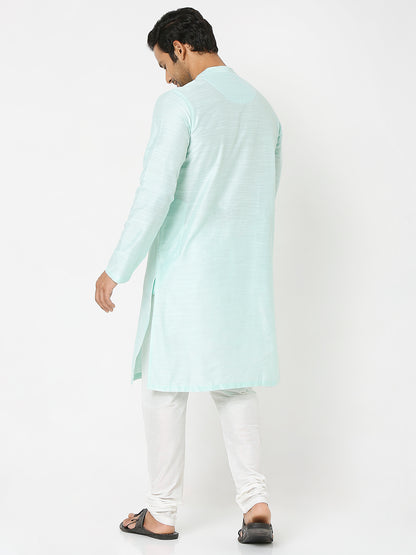 Men's Sea Green Polyester Viscose Solid Kurta