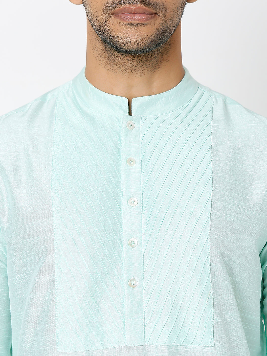 Men's Sea Green Polyester Viscose Solid Kurta