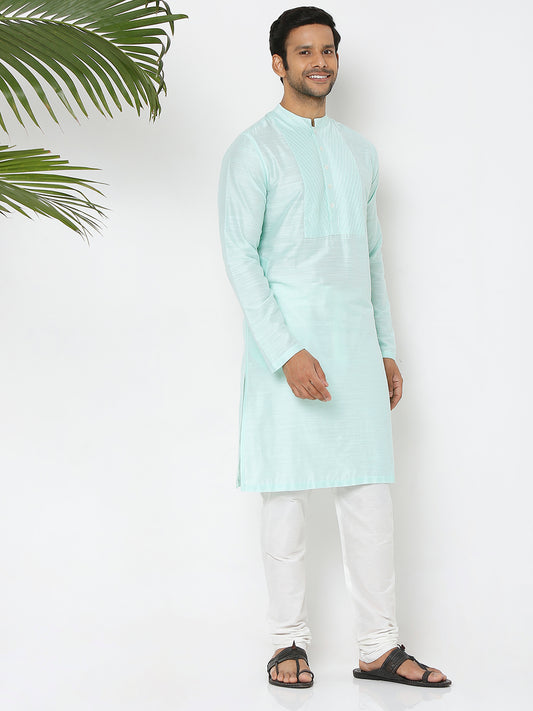 Men's Sea Green Polyester Viscose Solid Kurta