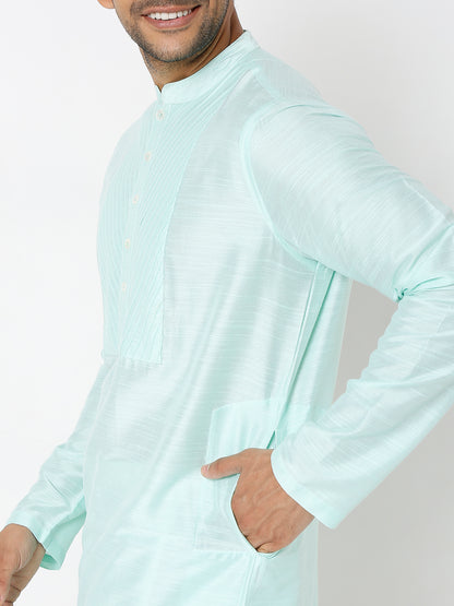 Men's Sea Green Polyester Viscose Solid Kurta